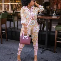 Autumn 2 Piece Sets African Sets For Women Retro Print Loose Long Shirt And Skinny Long Pants Sexy Fall Fashion 2024 3