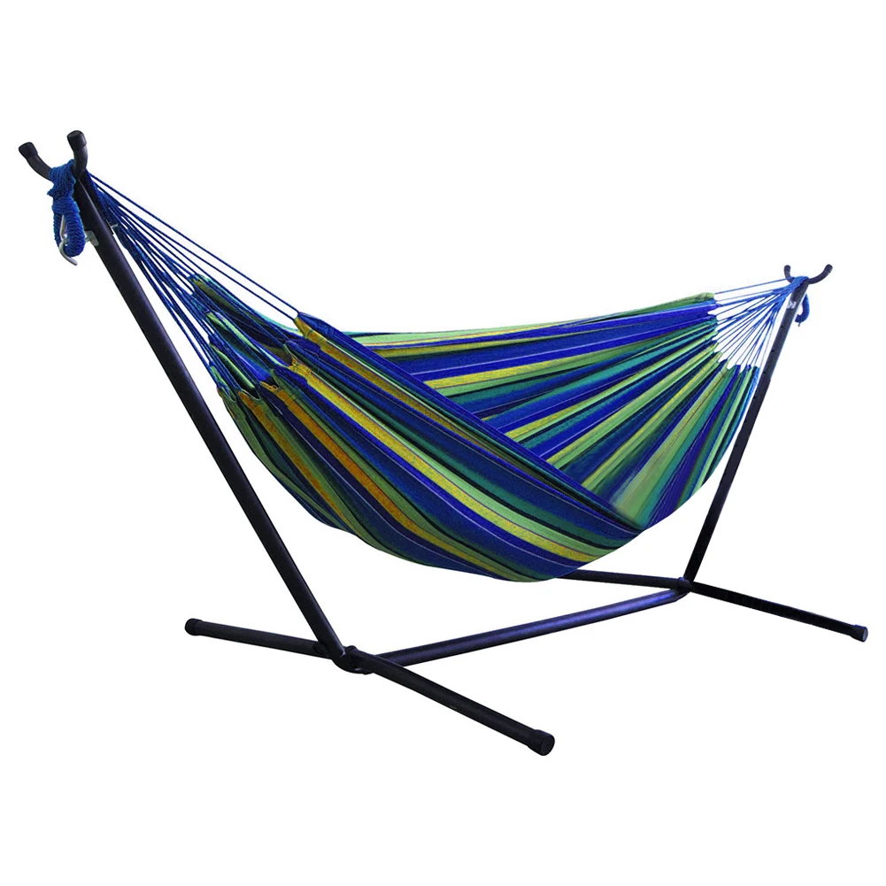 Outdoor Large Hammock Portable Indoors Double Hammock Camping Sleeping Stripe Canvas Hanging Bed Chair Garden Swing 2