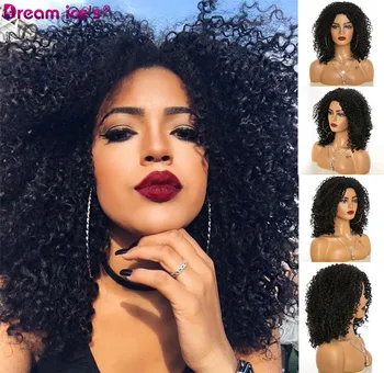

Dream.ice's Hair 15 Inch Afro Kinky Curly Wigs Medium Brown Synthetic Long Wigs for Black Women African Kinky Curl Hairstyle