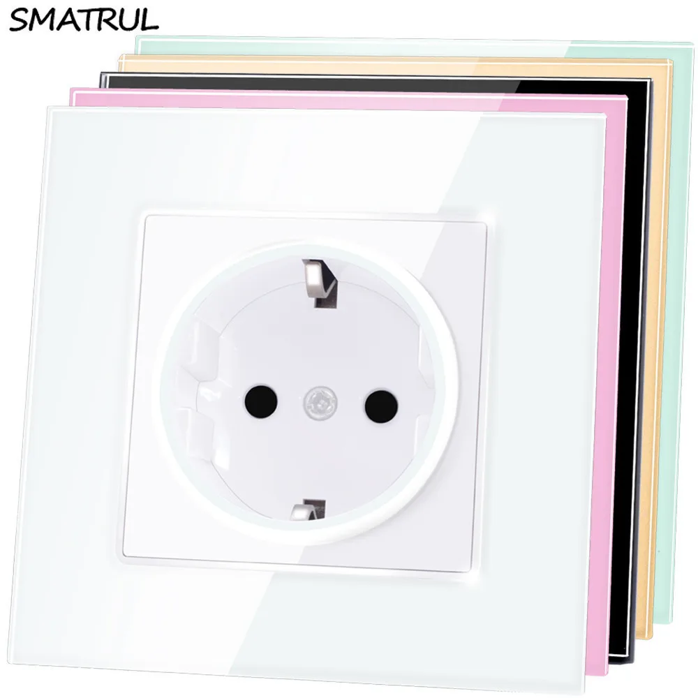 

SMATRUL EU Standard Wall Power Socket Plug Grounded AC 110~250V 16A Electrical Outlet Crystal Glass Panel Wiring