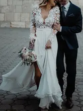 

New Boho Wedding Dresses Vintage 3D Flowers Lace Bridal Gown Appliques Long Sleeves Beach 2020 vestidos de mariee