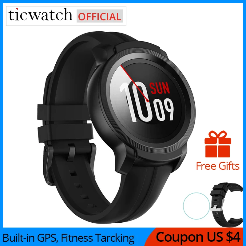 Умные часы Ticwatch E2, Bluetooth, водонепроницаемые, 5 АТМ, проактивные спортивные режимы, 2 дня, срок службы батареи, 24 часа, пульсометр