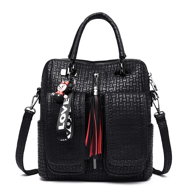 Mochila Feminina, женский кожаный рюкзак для путешествий, женские школьные сумки для девочек-подростков, вместительные сумки через плечо для женщин - Цвет: Black-1