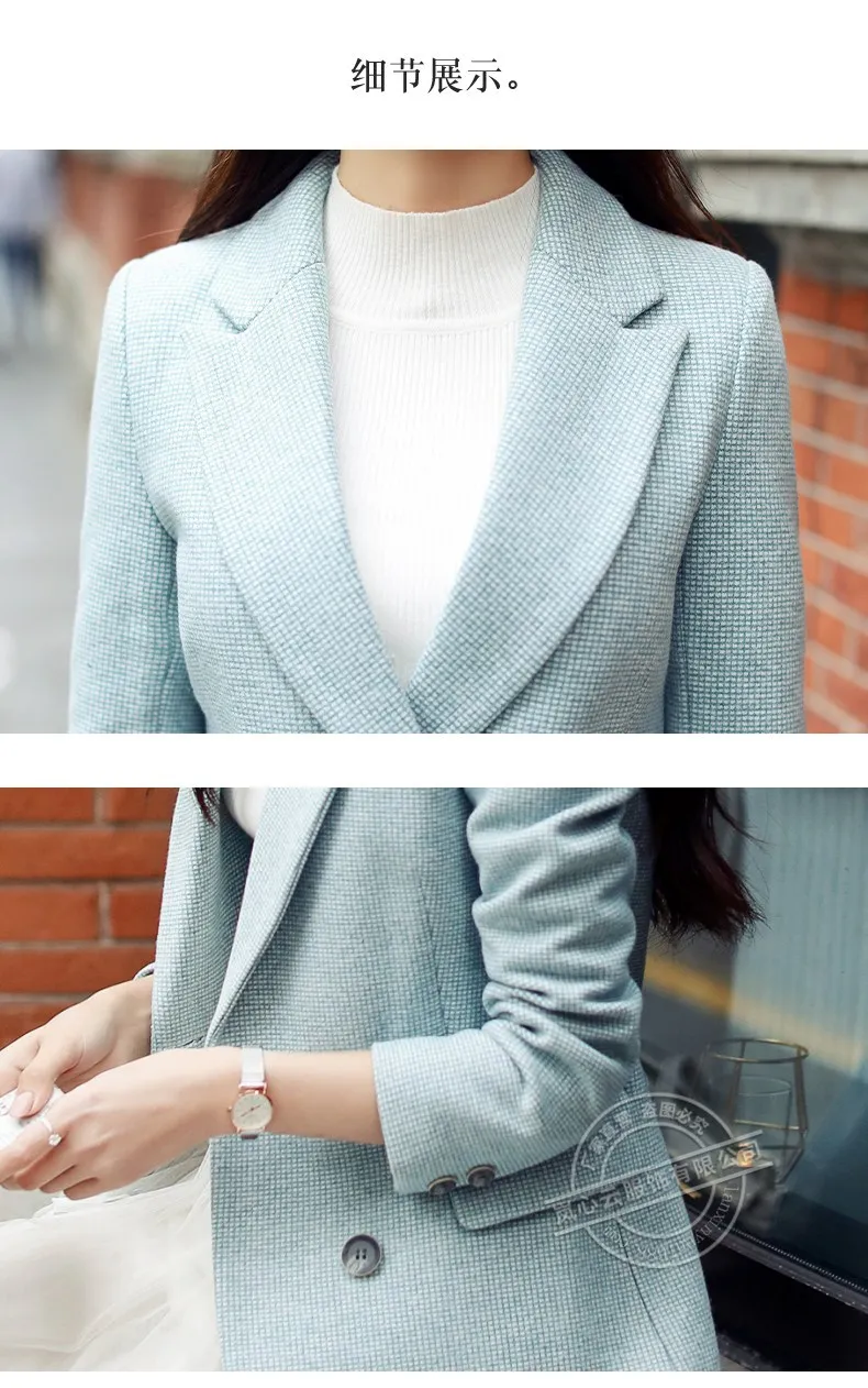 Костюм воротник длинный рукав осень сплошной цвет Элегантный Модный маленький костюм пальто женское средней длины костюм универсальный