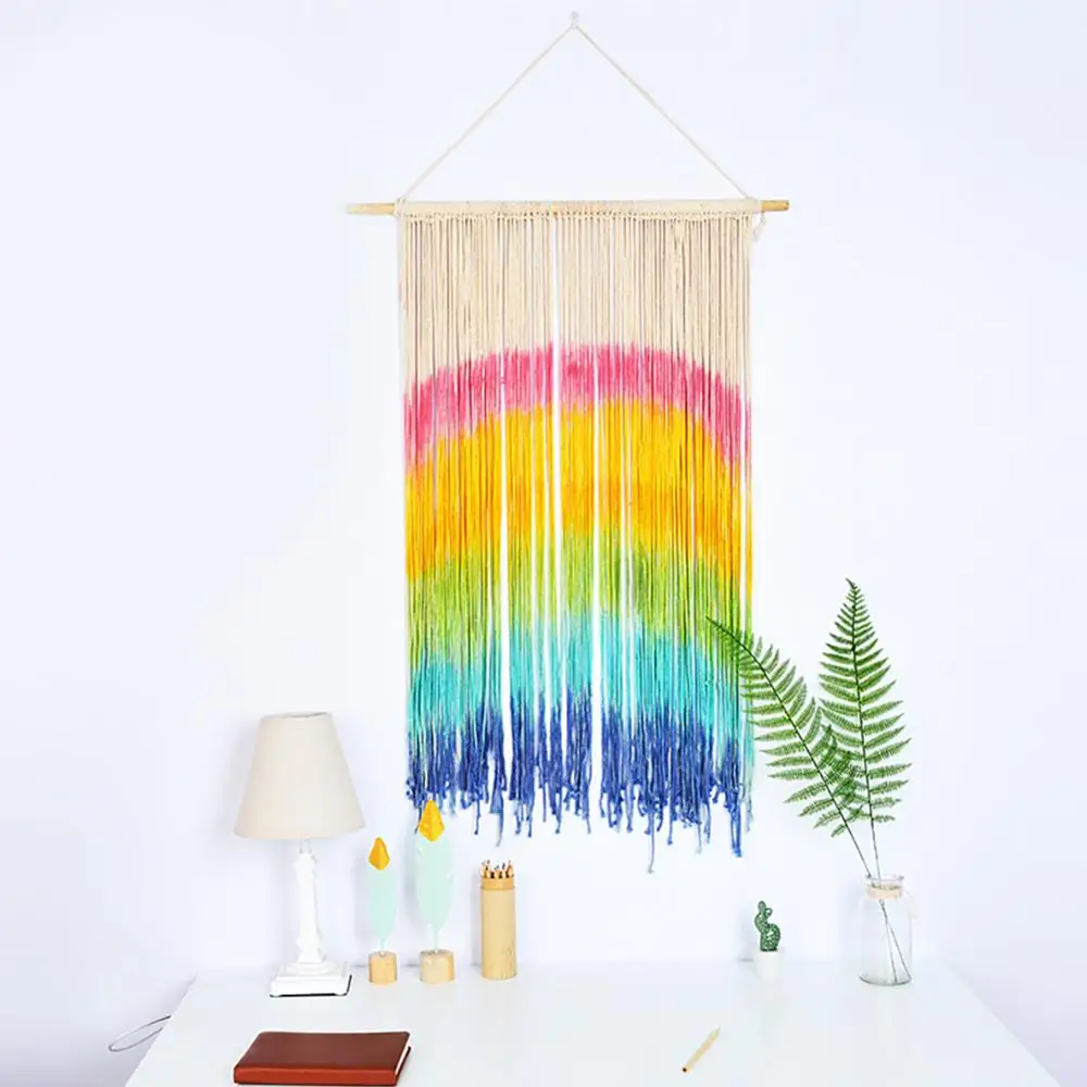 

Macrame Wall Hanging Rainbow Colorful Boho Decor Woven Cotton Tapestry Wall Art Home Decoration for Bedroom