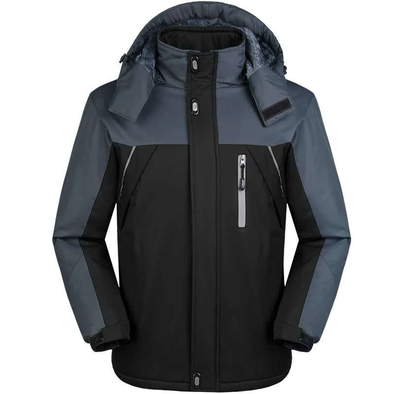 Зимняя внутренняя флисовая ветрозащитная водонепроницаемая куртка мужская Толстая теплая зимняя куртка мужская негабаритная теплая куртка, ZA281 - Цвет: Black