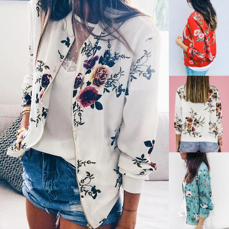 

Vertvie Baseball Jacket Women Sport Coat Spring Automn Zipper Jacket Solid Color Long-Sleeved Baseball Short Shirt Printed Coat
