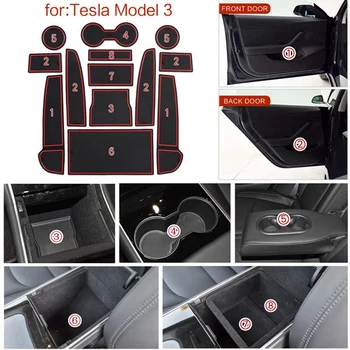 

Custom Fit Cup Door Center Console Liner Accessories for Tesla Model 3 2017 2018 2019 13 PC Set