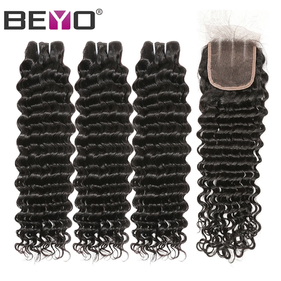 

Deep Wave Bundles With Closure Human Hair Peruvian Hair Bundles With Closure Non-Remy 3 Bundles With Closure Beyo Hair Weave