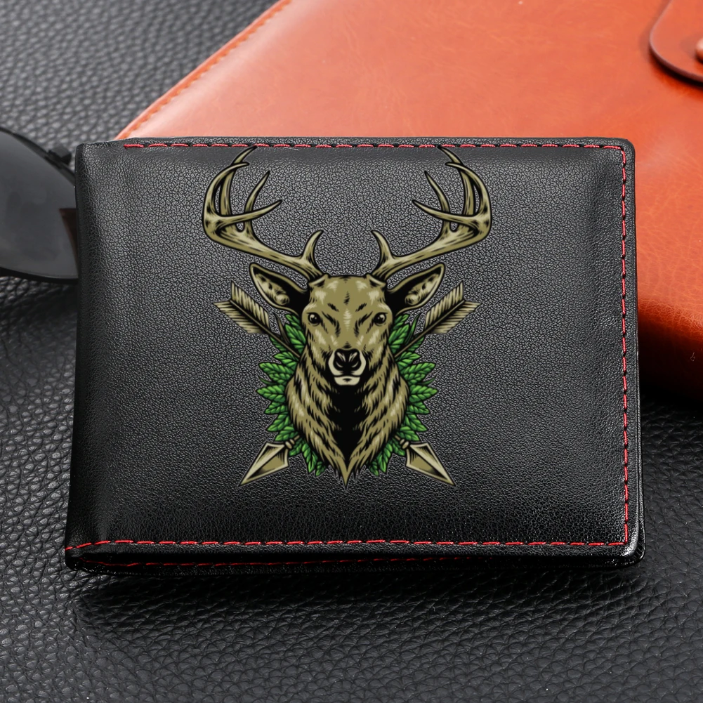 Monedero de cuero sintético suave con diseño de alce y ciervo, Cartera de cuero sintético suave con múltiples ranuras para tarjetas