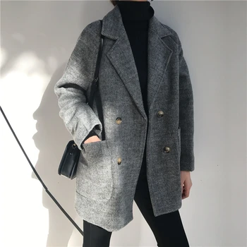 

Vintage Coat Women Winter Outwear Jacket Double breasted Woolen faux 2020 Fashion Ladies Oversize Cardigan Velvet Retro Tide Z02
