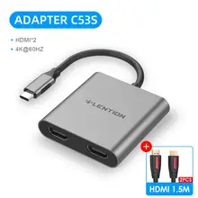 Adaptador USB C a HDMI dual 4K @ 60hz, Convertidor tipo C a HDMI para MacBook / MacBook Pro 2020/2019/2018, MacBook Air, Chromebook Pixel, LenovoYoga 920 / Thinkpad T480, Dell XPS 13/15, Surface Book 2, etc.