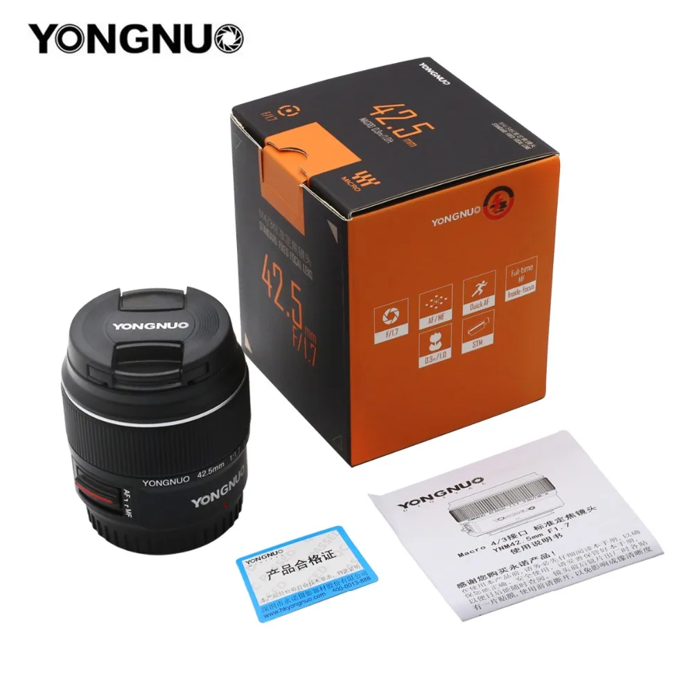 Yongnuo YN42.5mm F1.7 макро 4/3 интерфейс системы большая апертура AF/MF Автофокус стандартный объектив с фиксированным фокусом легко размытый фон