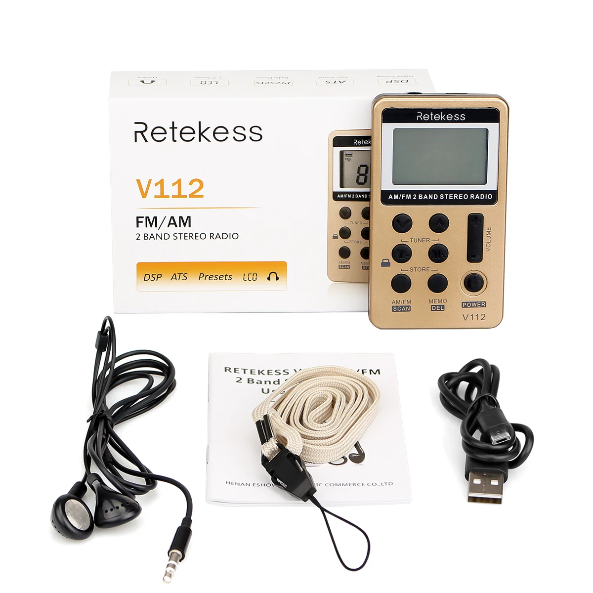 Retekess V-112, новое AM/FM стерео радио, портативное цифровое тюнинговое радио, мини приемник, уличное радио с наушниками, ремешок, перезаряжаемый