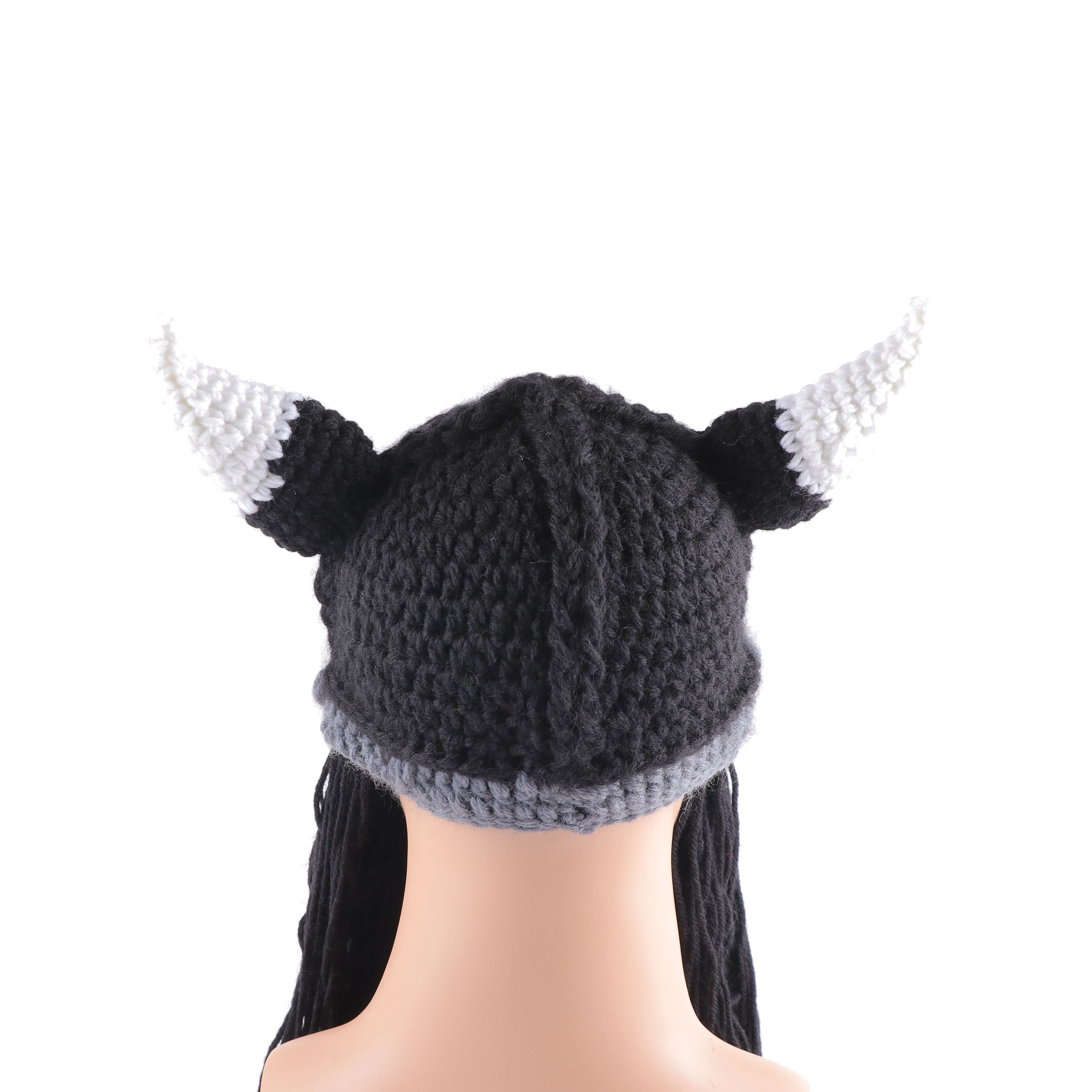 Billige Kreative Horn Bart Hut Handgemachte Gestrickte männer Warme Winter Hüte Halloween und Weihnachten Maske Cosplay Lustige Kappen H8