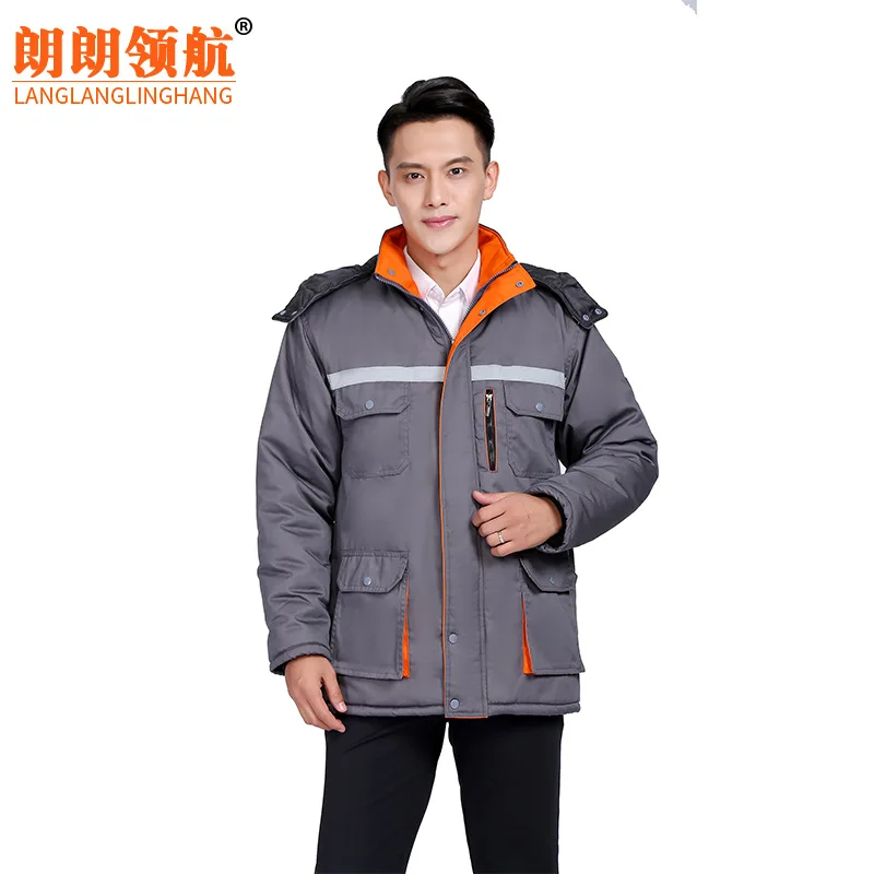 

Winter Work Clothes Windproof Warm Cold Cotton Coat Auto Repair Cotton-padded Clothes Reflective Strips Labor Safety Cotton Coat