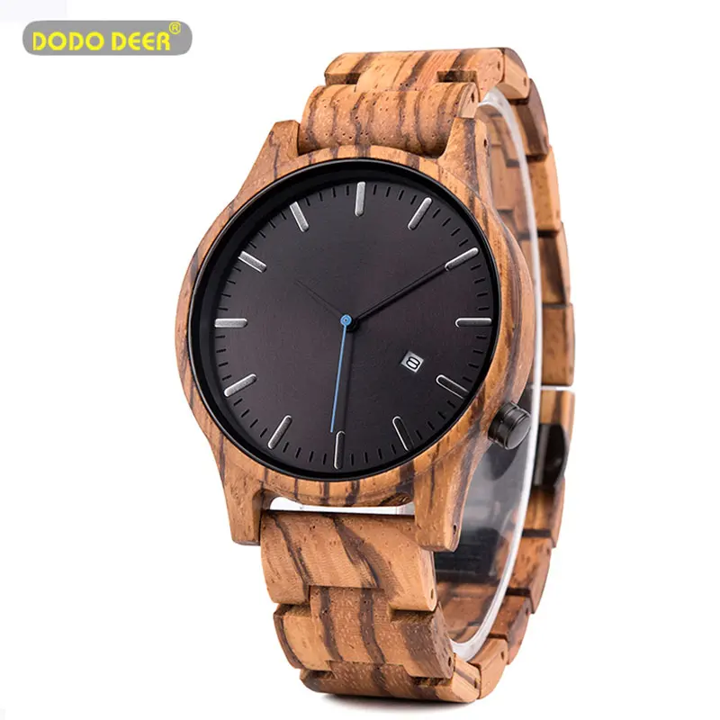 

DODO DEER Men Watch Quartz Date Display Ebony Zebra Wood Timepieces Male Montre Homme Herren Wristwatch Christmas Gift Dropship