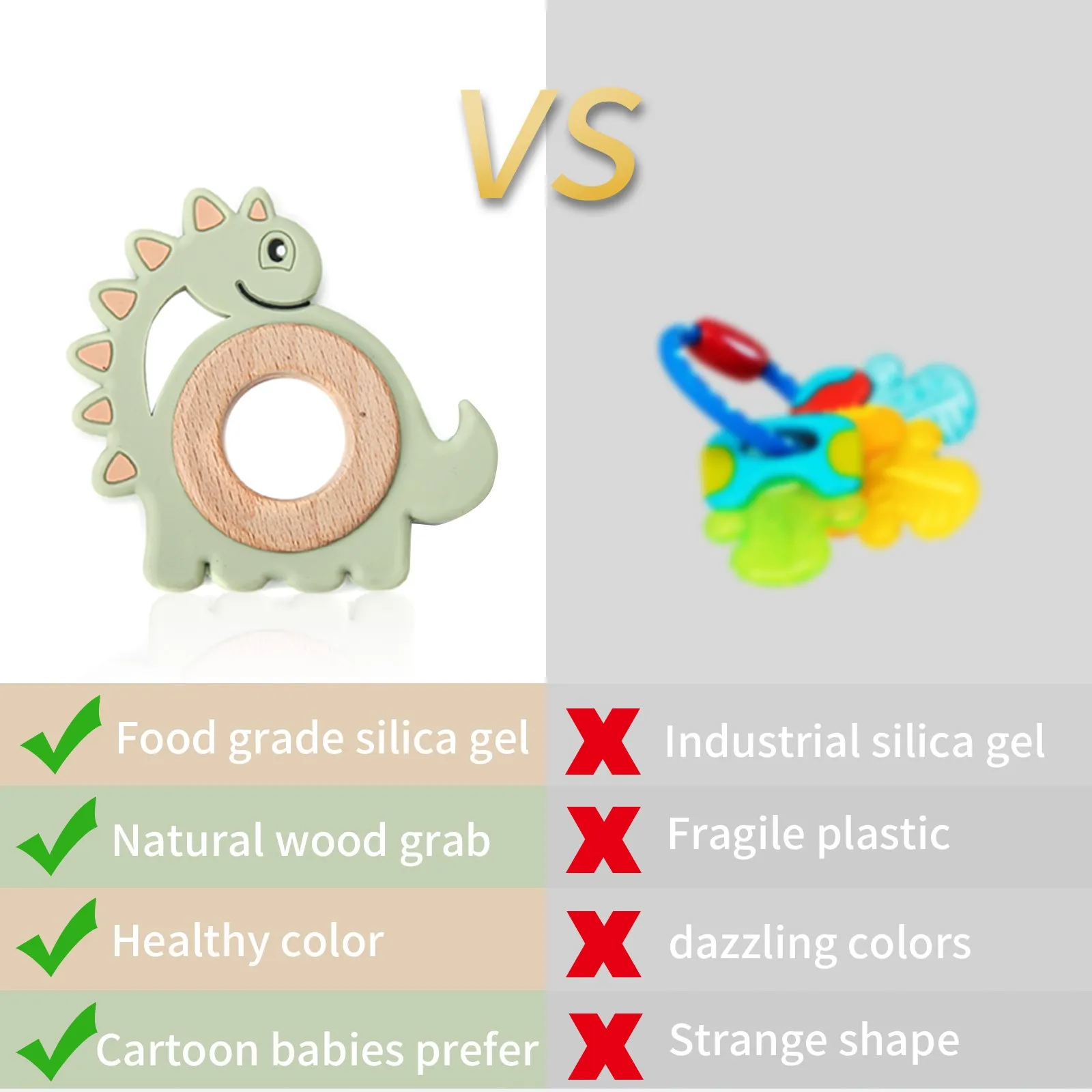 Let's Make Dinosaur Silicone Wood Ring Teether Cute Animal Nursing Pendant Accessories Teething Toys Chew Toy Teether For Teeth 5