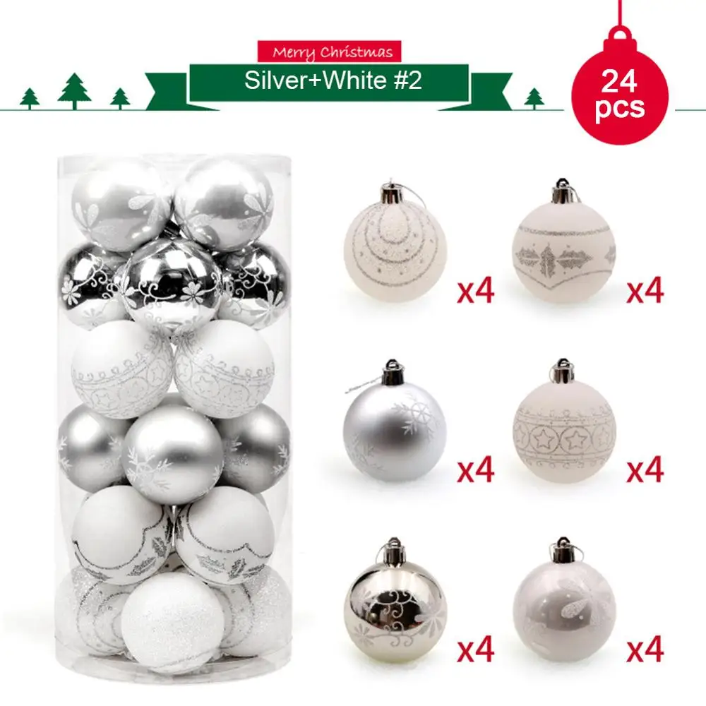 24pcs Silver White 2 24 шт./лот, цвет 6 см/2,4 дюйма, украшение для рождественской елки, шар, украшения, блестящий шар для украшения дома, украшение для бара и вечеринки - Цвет: 24pcs Silver White 2