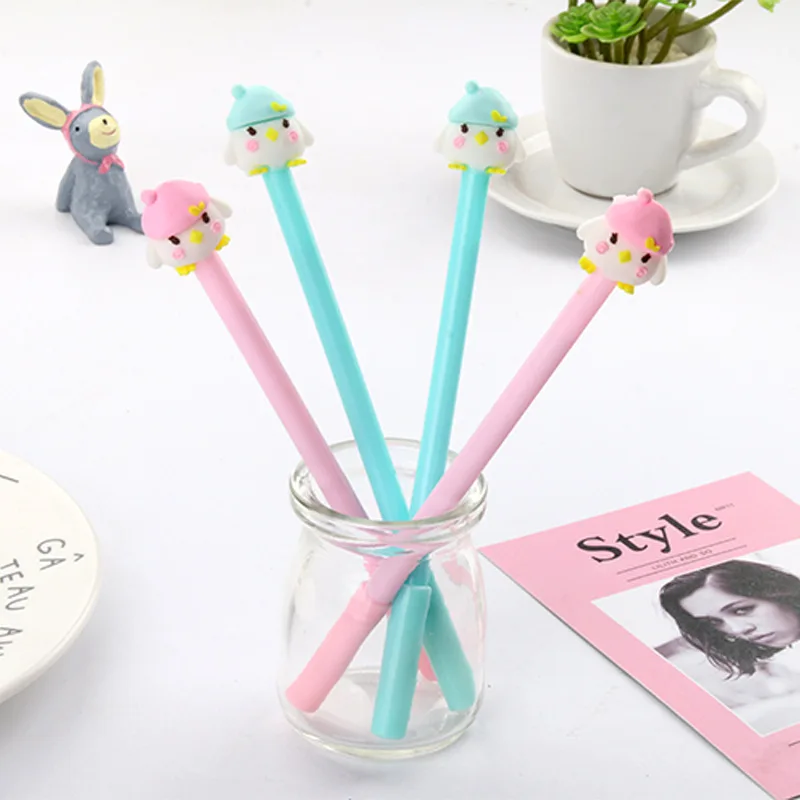

40PCS Creative Stationery Hooded Chickens Gel Pen Birds Mushroom Black Water-based Paint Pen Kawaii School Supplies
