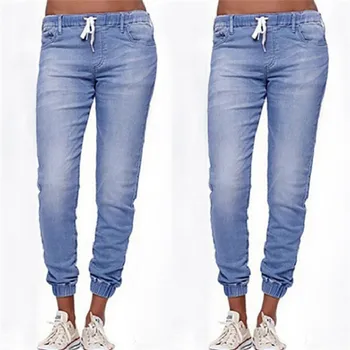 

2019 Autumn Women Pants Stretch Jeans Women Plus Loose Denim Casual Drawstring Cropped Jeans Plus Size 4XL 5XL Dropshipping