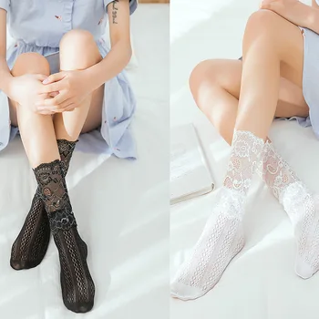 

Womens Socks 2018 Summer Sexy Lace Floral Transparent Socks Women Mesh Women Girl Dresses Socks Elastic Fashion Lady Long Socks