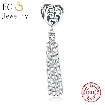 

FC Jewelry Fit Original Brand Charms Bracelet Necklace 925 Silver Heart Enchanted Tassel Lace Bead Pendant Making Berloque DIY