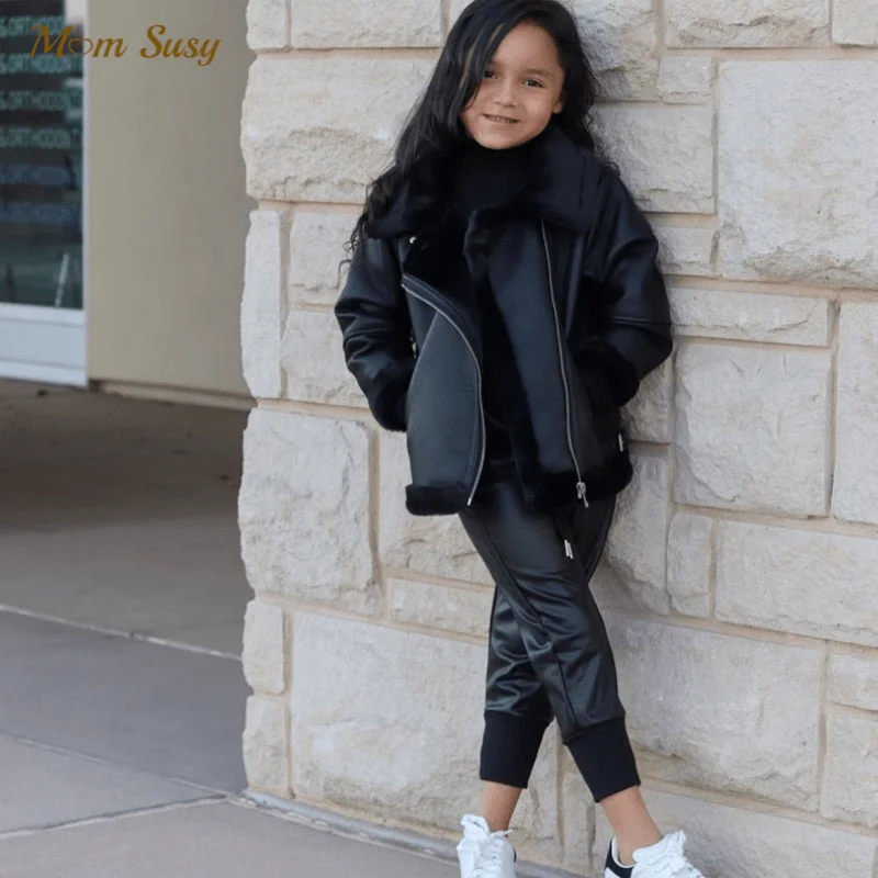 Leather Fur Jacket Child Girls Children's Leather Jacket