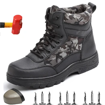 

Outdoor Work Shoes Steel Toe Caps Anti-smashing And Puncture Lightweight Safety Shoes High To Help Winter Cold Warm Men's Boots