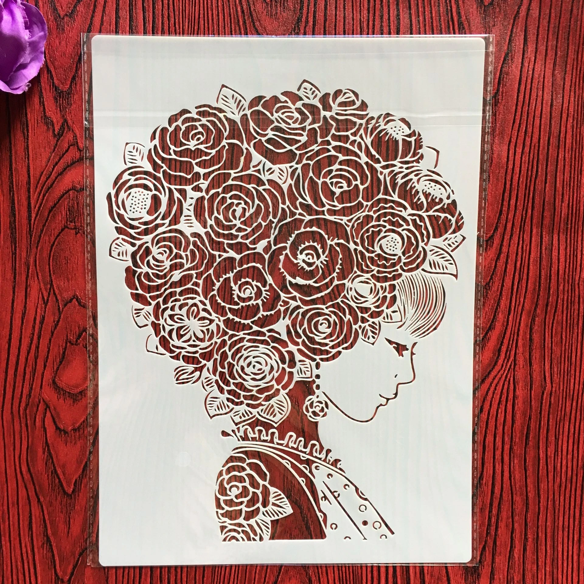 

A2 size 42 * 59.4cm Rose girl DIY Stencils Wall Painting Scrapbook Coloring Embossing Album Decorative Paper Card Template,wall