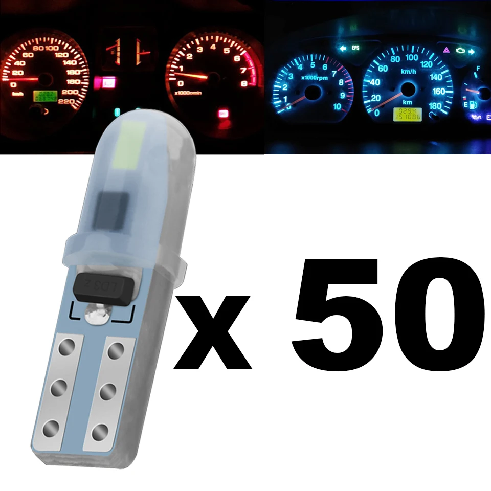 50x T5 Led Bulb W3w W1.2w Car Interior Light Indicator Dashboard Gauge