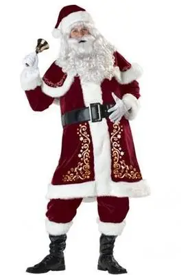 Красный Рождественский костюм Санта Клауса для взрослых, костюм Санта Клауса, роскошный костюм с белой бородой, плюшевый костюм Санта Клауса - Цвет: As shown 1