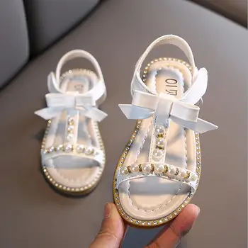 

Kids Sandals For Girls Summer Sandals Children Pearl Beading wedges Beach Sandals Enfants School Flat Shoes For Baby EU 21-30