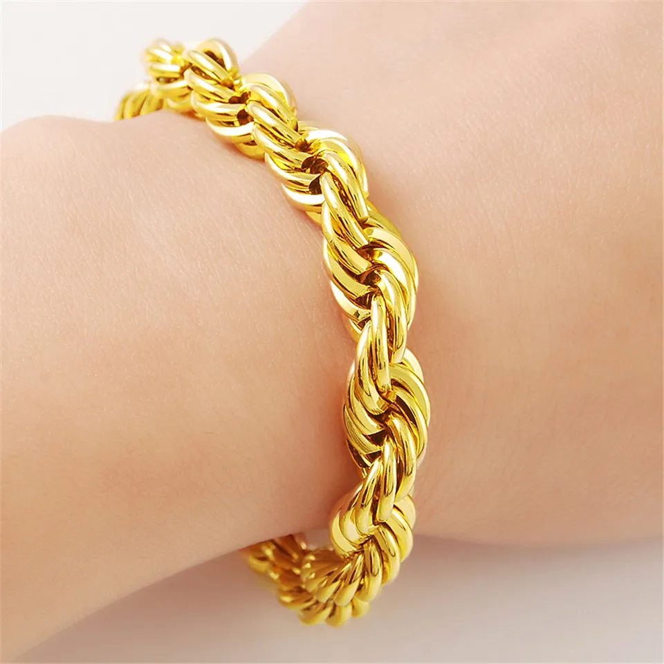 

Twisted Rope Chain Bracelet For Women 24k Yellow Gold Elegant Chic Men Jewelry Party Gift