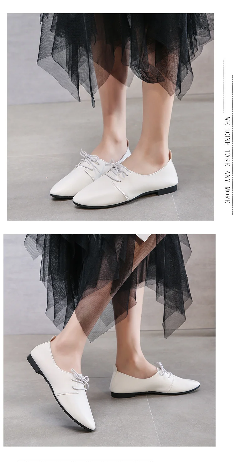 2021 New Design Women Oxford Shoes Casual Flats Shoes Women PU Leather Shoes Light Lace Up Loafers Ladies Walking White Shoes