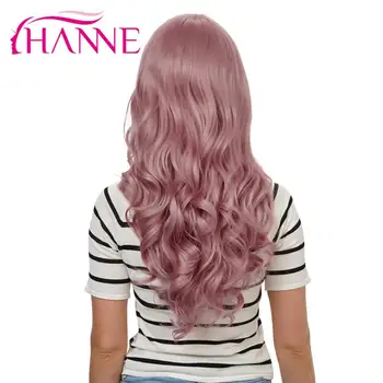 

HANNE Long Synthetic Wavy Wigs Right Part Sakura Pink Heat Resistant Fiber Hair For Black/White Women Cosplay/Party