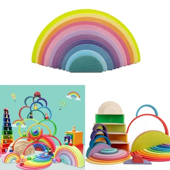 

Wooden Rainbow Learning Toy Geometry Shape Arch Tunnel Building Blocks Educational Puzzle Montessori Toy for Baby Toddlers