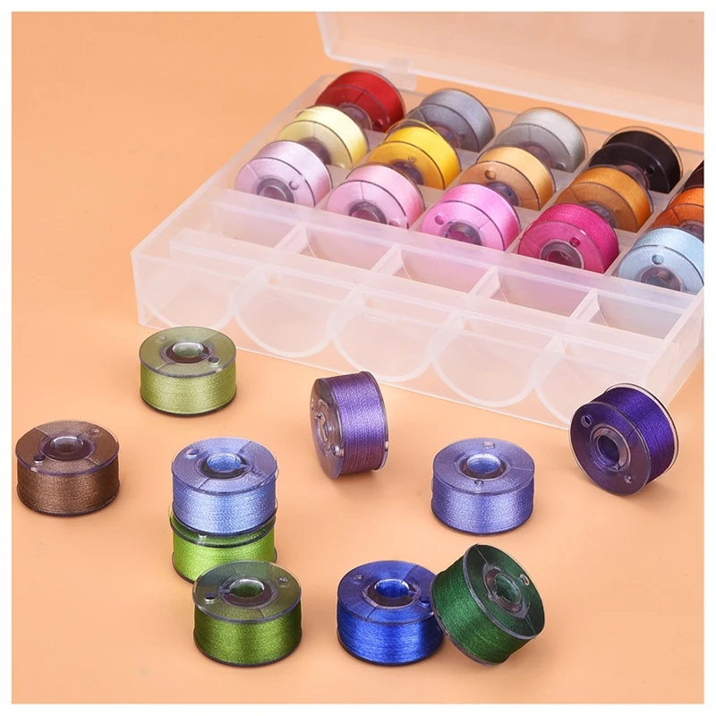 Bobbin Case Organizer with 25 Clear Sewing Machine Bobbins and Assorted Colors Sewing Thread for Brother/ Babylock/ Janome/ Kenm