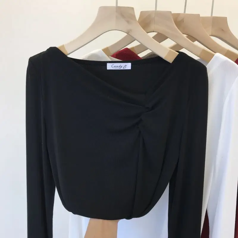 

2020 Spring New Trimmed V Collar Sexy Tshirt Tops Women's Slim Fit Stretch Long-sleeved T-shirt Base Shirt Ladies Tops T Shirt