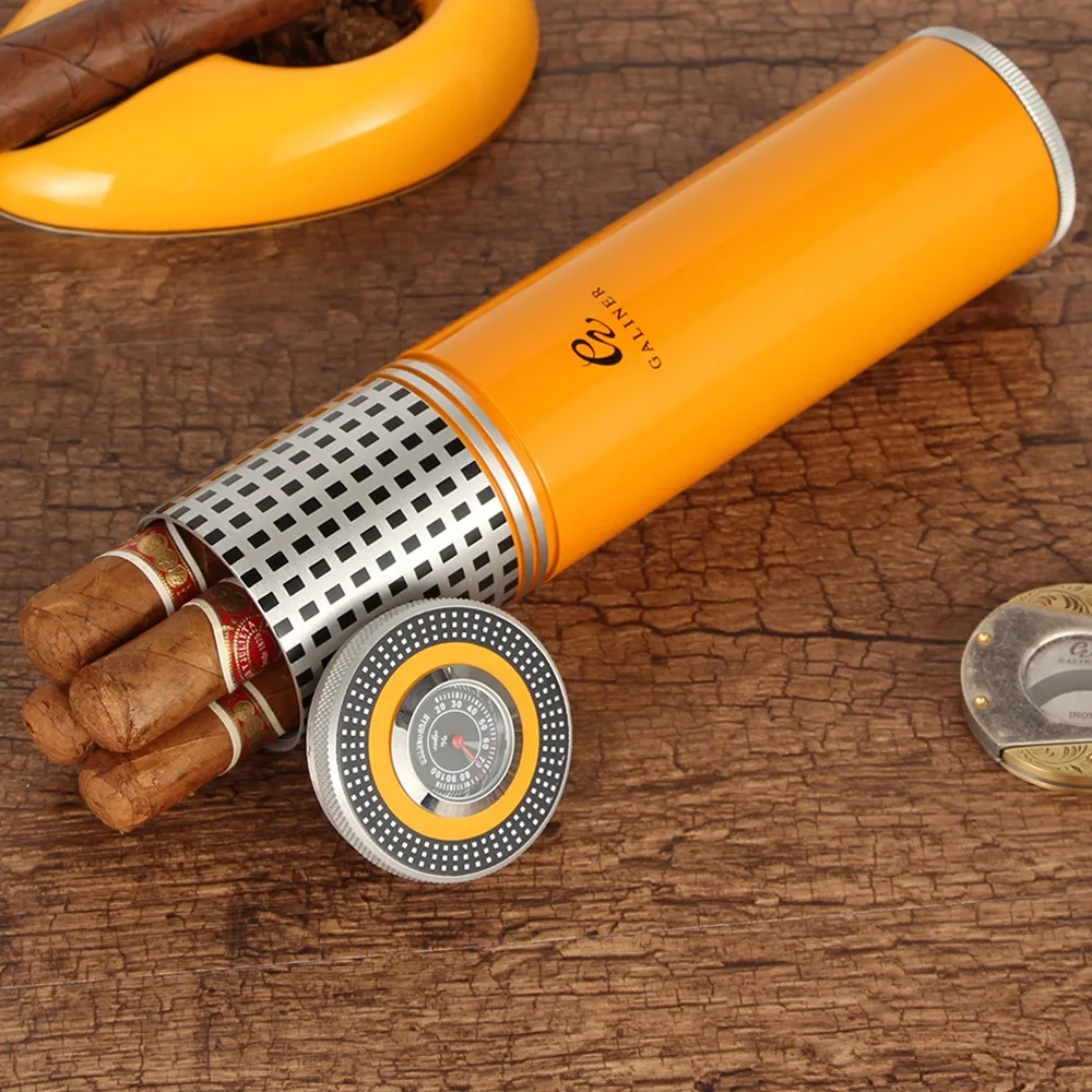 COHIBA металлический чехол для сигар с гигрометром и гигрометром, переносной чехол для сигар с 3 трубками