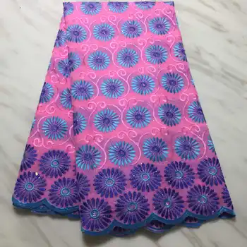 

High Quality African Lace Fabric water soluble Pure cotton Embroidery White 5 yards With Rhinestone French Net Lace Fabrics