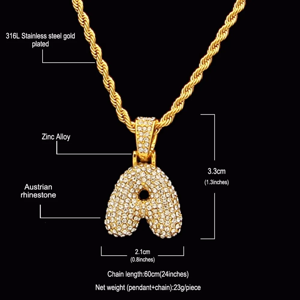 Сплав Bling Bubble Intial Let Iced Out горный хрусталь A-Z начальный кулон золотистый Серебристый с розой Подвеска золотого цвета кулон ожерелье