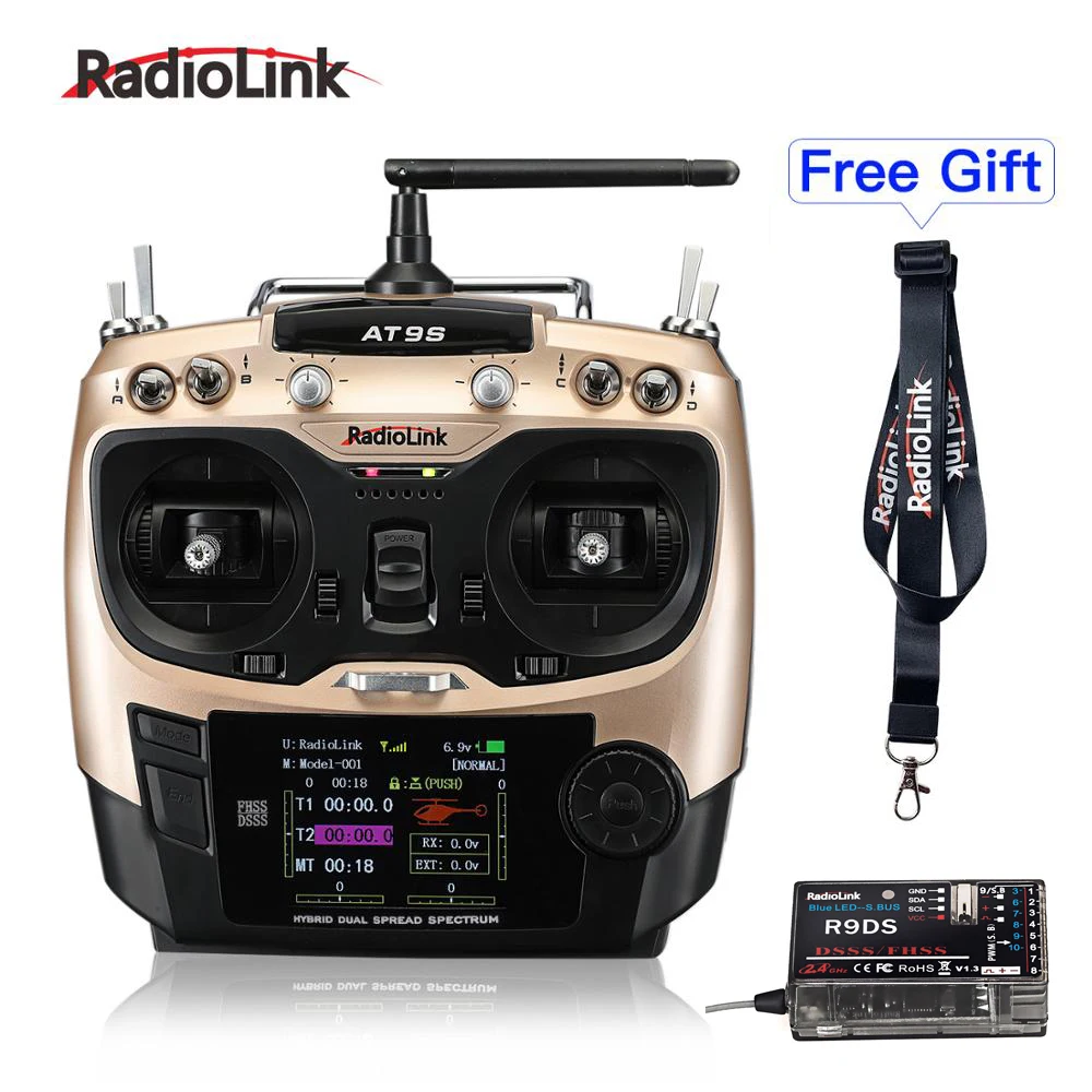 

Radiolink AT9S 10CH RC Transmitter and Receiver R9DS 2.4G Radio Controller for Drone/Multicopter/Helicopter Airplane