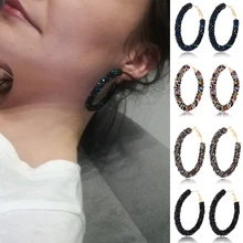 FLDZ, дизайн, инкрустированные кристаллами металлические золотые серьги для женщин, геометрические круглые большие серьги, модные ювелирные аксессуары, подарки