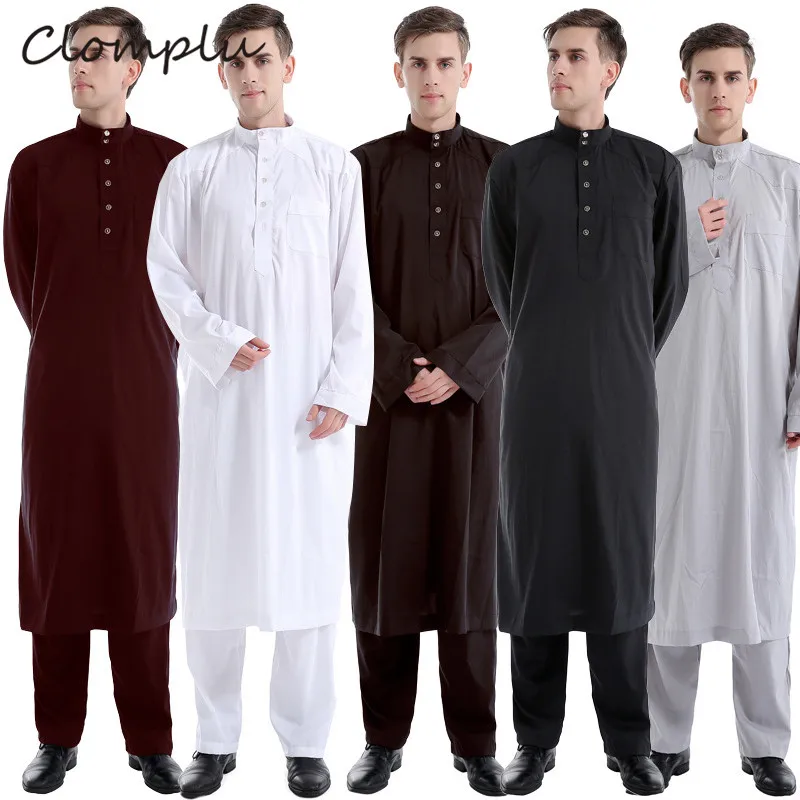 Clomplu Abaya Muslim Islamic Clothing Men Casual Long Sleeve Muslim
