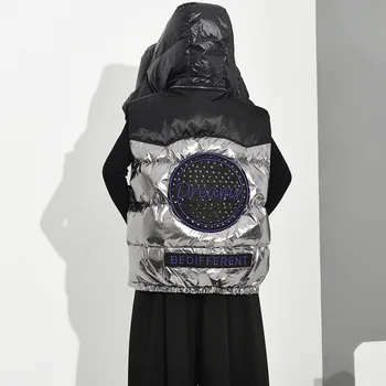 

TVVOVVIN Winter Cotton Vest Woman 2019 Rivet Decoration Vest Coat Hooded Sleeveless Casual With Back Violet Silver Gray QYF1143