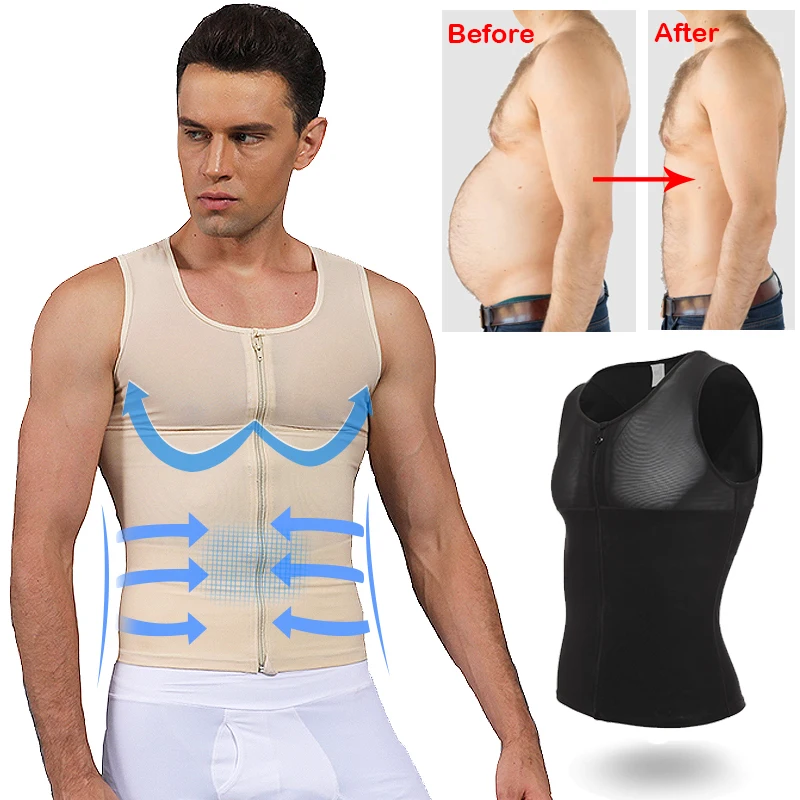VENI MASEE Slim Men's Compression Shirt to Hide Gynecomastia Moobs Chest Slimming Body Shaper Undershirt 