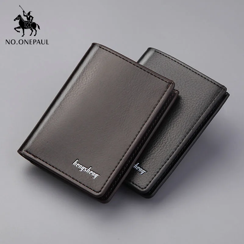 

NO.ONEPAUL Genuine Leather Men's Short Wallets Credit Card Holder Luxury Retro brand Slim Solid Purses Business purses male