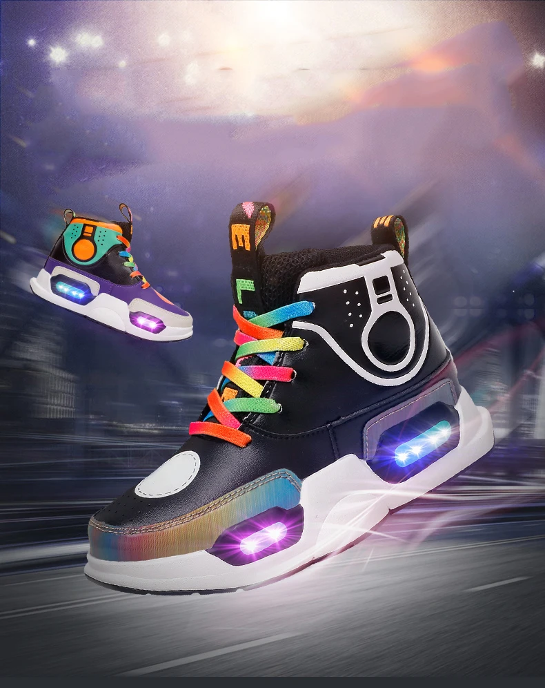 BENZELOR Shining High Top led shoes kids shoes girls children boys light up luminous sneakers glowing illuminated lighting