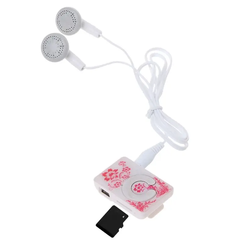 Mini Clip Floral Pattern Music MP3 Player 32GB TF Card With Mini USB Cable + Earphone sony mp3 player